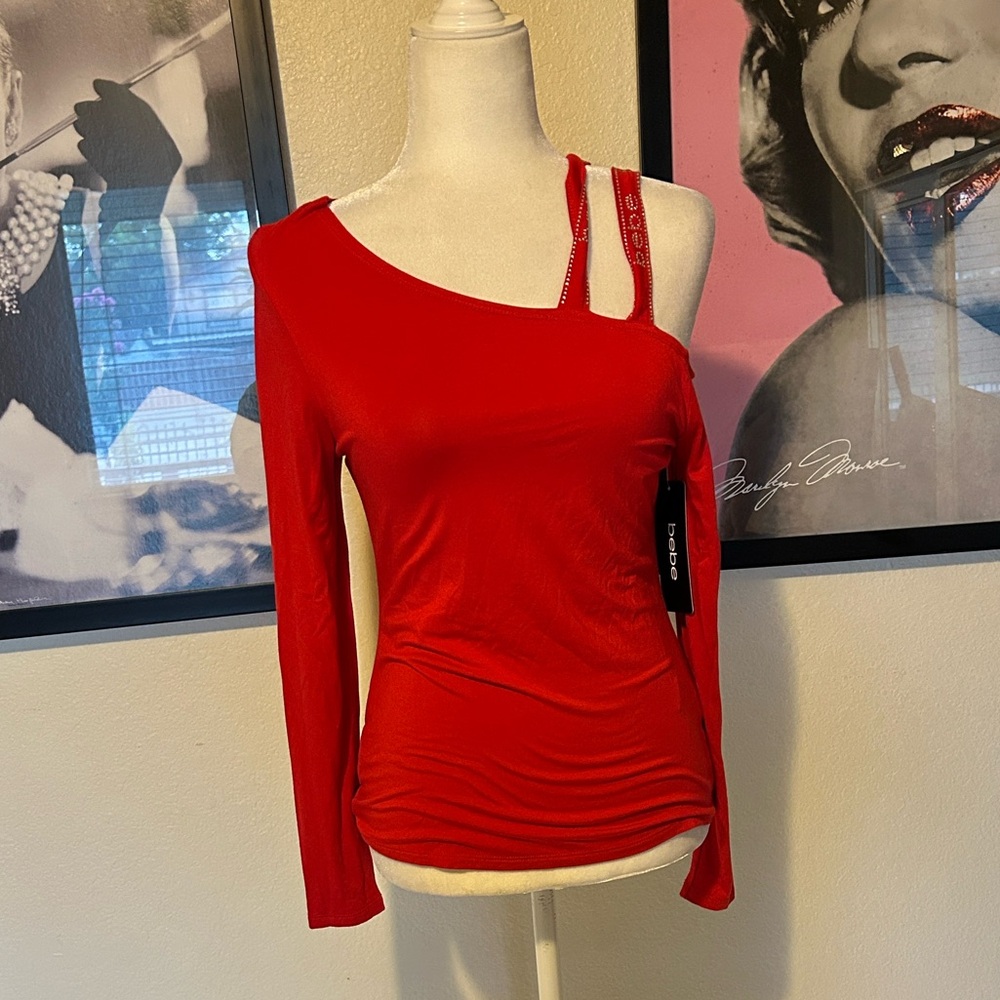 bebe Red Asymmetrical Blouse